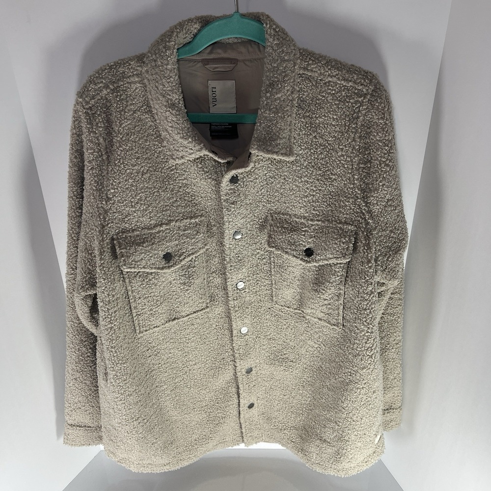 Vuori Sycamore Jacket Men's XL Beige Sherpa Fleece Snap Shirt Bomber Jacket